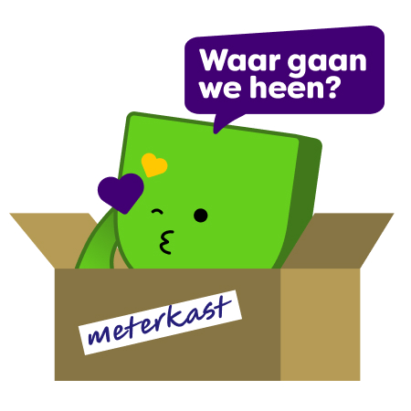 Edje in een verhuisdoos Mascotte Edje zit in een verhuisdoos en blaast een kusje.