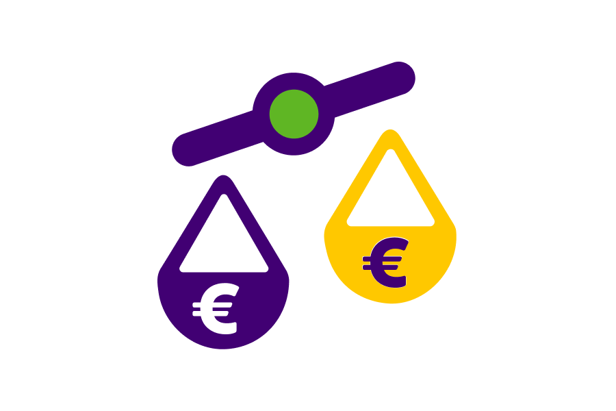 Weegschaal met eurotekens als symbool voor het prijsverschil tussen jouw contract en een nieuw vergelijkbaar contract