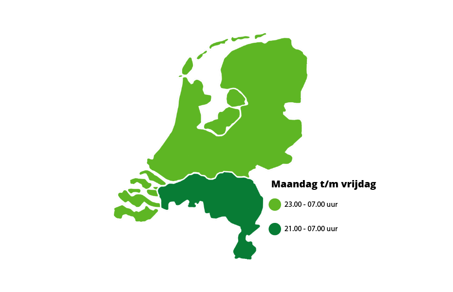 Kaart van Nederland waarop staat wanneer het enkel- en dubbeltarief geldt.