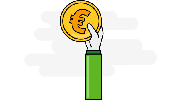 Icoon van hand die een euromunt vasthoudt.